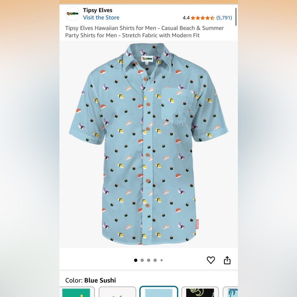 Tipsy Elves Light Blue Sushi Print Men's Shirt